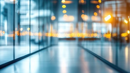 Modern office hallway with soft lighting effects