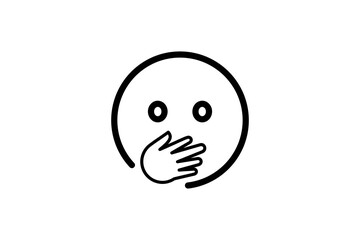 Hand over mouth, speechless face emoji. Line art emoticon vector icon