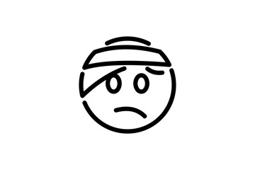 Head bandage face emoji. Line art emoticon vector icon