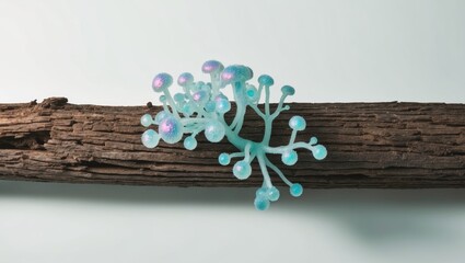 Group of slime mold growing on dead wood.