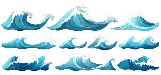 a series of waves with the words blue on the bottom, Sea Wave Clipart Collection