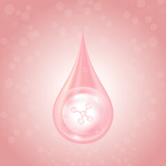 Pink collagen serum or essence drop, cosmetic advertising background, 3d rendering.