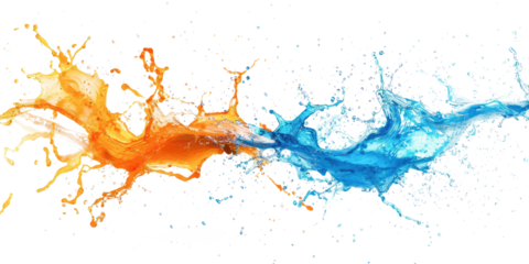 orange blue water splash isolated on white or transparent png