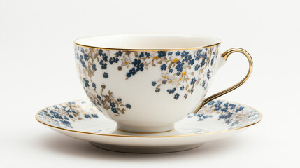Serene empty teacup and saucer delicate floral design. feeling of quiet contemplation