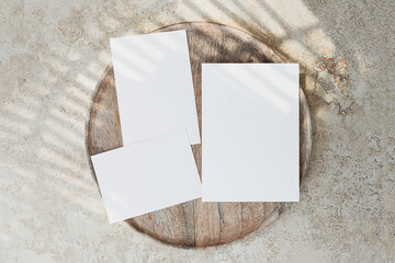 Wedding Invitation suite template mock up top view, blank cards set for graphic designs