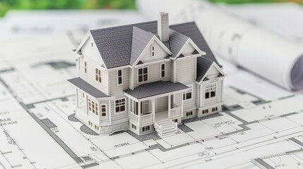 3d architectural model over blueprints highlighting modern building information technology