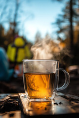 Herbal infusion in a glass cup