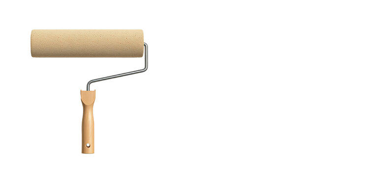 Paint roller brush with thick cover for wall painting on transparent white background isolated paintbrush perfect for walls and ceiling 300dpi png