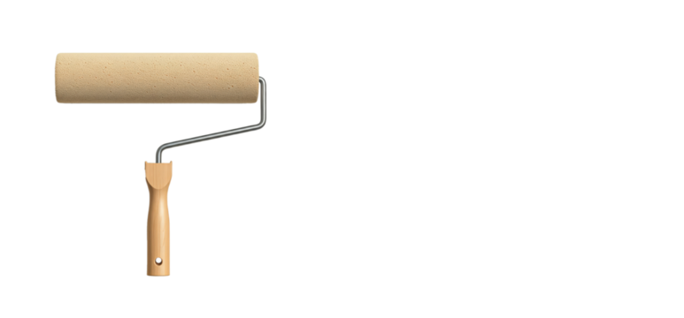 Paint roller brush with thick cover for wall painting on transparent white background isolated paintbrush perfect for walls and ceiling 300dpi png