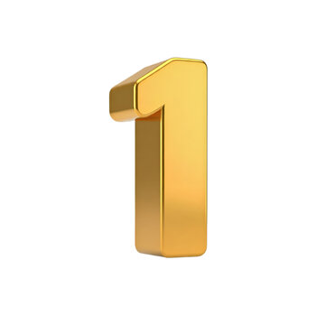 shiny 3d gold plated foil number one 1  in a neutral transparent white backround space isolated 300dpi png file