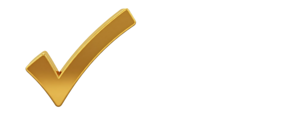 shiny 3d gold tick correction yes mark, often symbolizing confirmation or correct choice isolated on transparent backround 300dpi png file