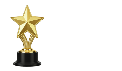 golden trophy with a star on top isolated transparent white backround 300dpi png