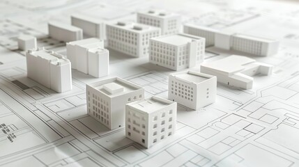 Innovative 3d digital model illustrating modern architectural design on blueprint background