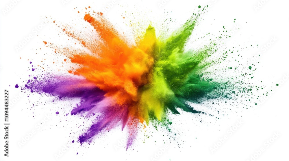 Poster a vibrant explosion of colored powder creating a dynamic and artistic effect.