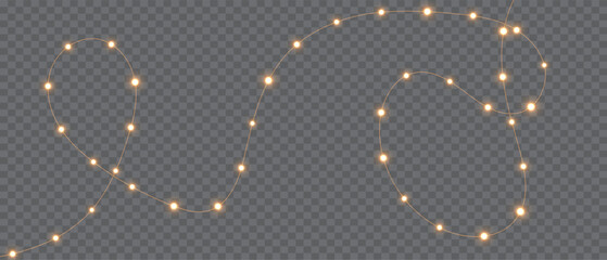 Vector Christmas lights on a transparent background. Christmas light PNG. Set of Christmas glowing garlands. For advertising invitations, web banners, postcards. Vector. Christmas decoration, LED lam