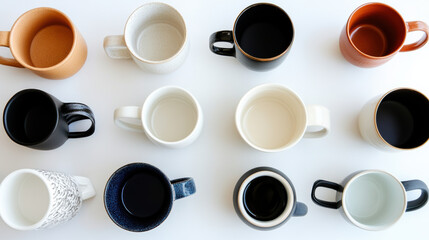 serene arrangement of empty mugs varying sizes and shapes peaceful and simple still life