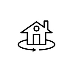 360 degree house icon Black and white outline vector