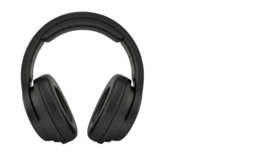 Sleek black wireless headphones with comfortable padded ear cups isolated transparent white background perfect for music lovers and audiophiles png 300dpi