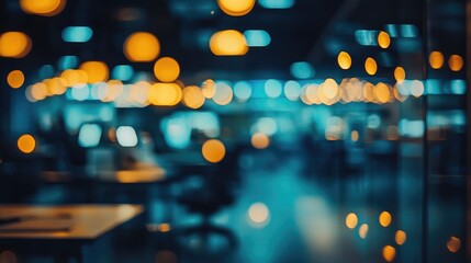Blurred Office Space with Warm Light Bokeh Effect