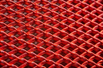 Red metal mesh texture close-up with repeating pattern
