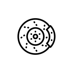 Car brake disk with caliper icon Black and white outline vector