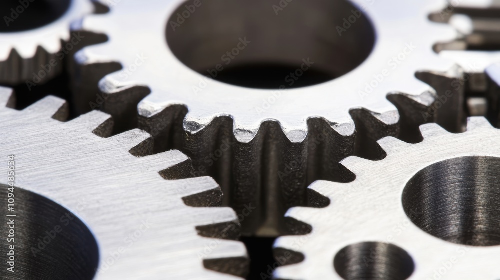 Aufkleber close-up view of metallic gears in a mechanical system, showcasing intricate details and textural co