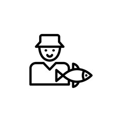 Fototapeta premium Fisherman with fish icon Black and white outline vector