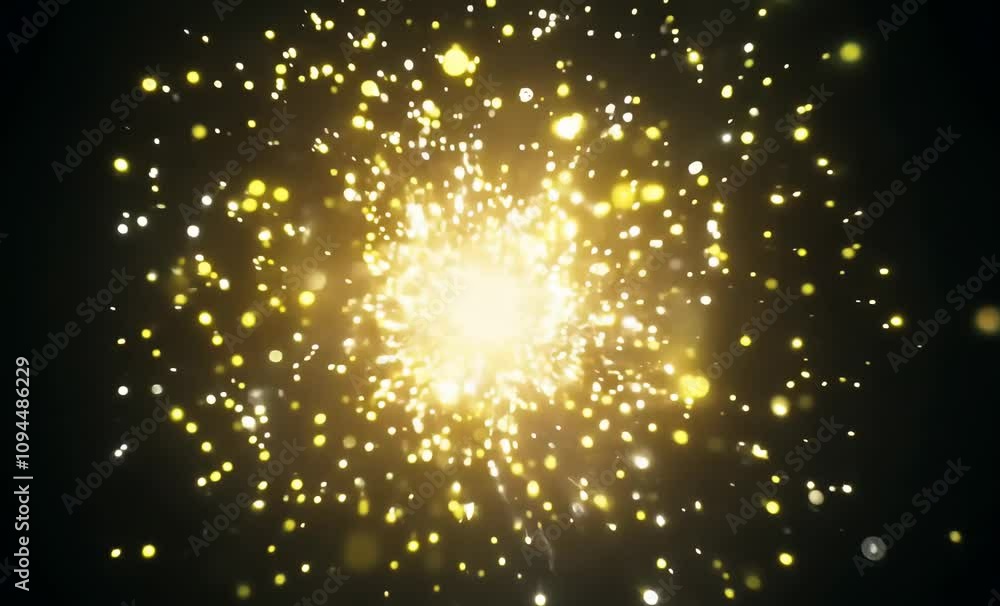 Poster bright golden light explosion with sparkling particles creating vibrant space