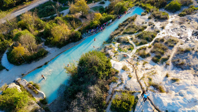 Terme di Bagno Vignoni, Tuscany, Italy, aerial Drone view.