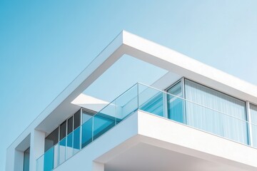 Modern architectural design featuring clean lines and glass elements against a clear sky.