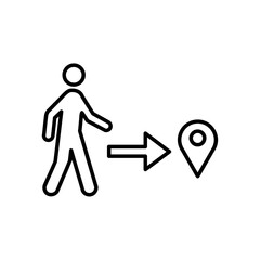 Man going to destination icon Black and white outline vector