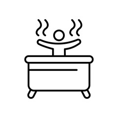 Man relaxing in jacuzzi icon Black and white outline vector