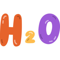 Cute cartoon chemical formula of H2O. Hand drawn lettering of water as sign of chemistry, science and medicine. Hand drawn clipart isolated on white.