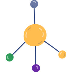 Cute cartoon chemistry molecule structure. Hand drawn chemical formula as sign of science, medicine, technology, chemistry, biology. Scientific molecular model clipart isolated on white background.