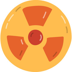 Cute cartoon nuclear radiation sign. Hand drawn radioactive hazard, warning symbol, toxic and danger label. Caution sign of nuclear radiation isolated on white background.