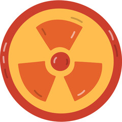 Cute cartoon nuclear radiation sign. Hand drawn radioactive hazard, warning symbol, toxic and danger label. Caution sign of nuclear radiation isolated on white background.