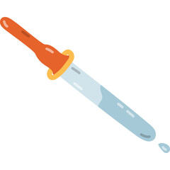 Cute cartoon pipette for medical analysis, chemistry experiment, cosmetic procedures. Laboratory dropper for health and beauty care. Hand drawn lab equipment isolated on white background.
