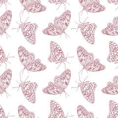 Butterflies seamless pattern. Hand drawn vector illustration in graphic style. For greeting cards, invitations, packaging, textile, fabric, covers.