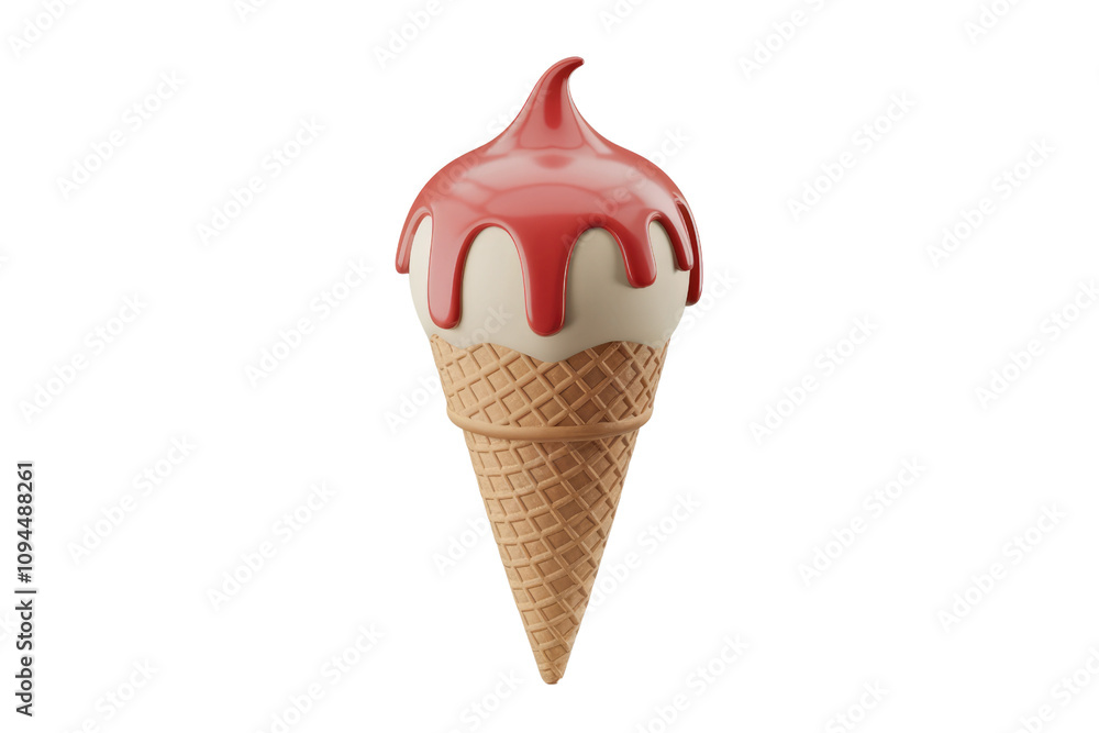 Aufkleber 3d render of ice cream cone with red topping transparent background