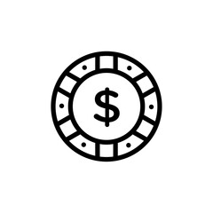 poker chip icon Black and white outline vector