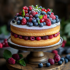 cake with berries and blueberries