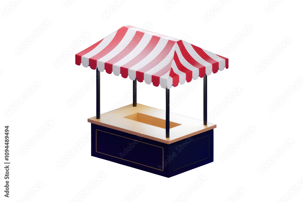 Poster isometric 3d rendering of small market stall with canopy.
