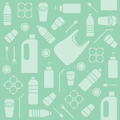 Seamless pattern with plastic waste, sustainable recycling concept.