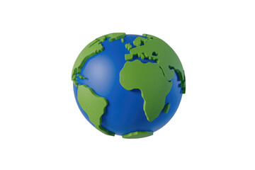 Fototapeta premium Simple 3D Earth model with green continents and blue oceans