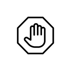 Stop sign with hand icon Black and white outline vector