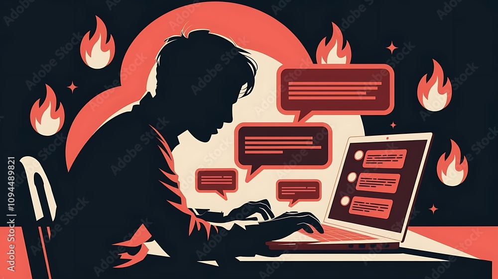 Poster cyberpunk hacker: a silhouette of a hacker working late into the night.