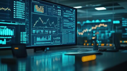 Fototapeta premium Minimalist office with digital financial charts bank representative providing clarity on loan requirements