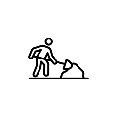 Worker digging icon Black and white outline vector