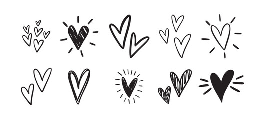 Charming hearts set. Hand Drawn Heart Doodle. Drawing outline hearts Convey Love, Affection And Creativity