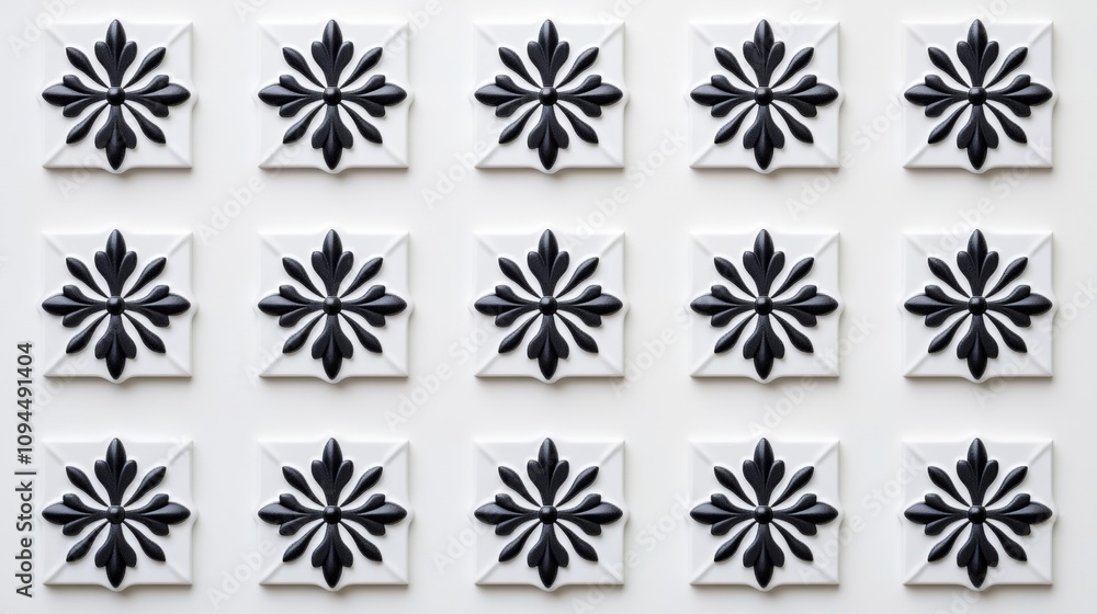 Aufkleber black and white minimal slavic-inspired ornament with abstract sharp edges creating a symmetrical pa